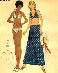 6613 BUTTERICK 1970s 2 PIECE HALTER BIKINI, LONG LO RISE SKIRT PATTERN 8